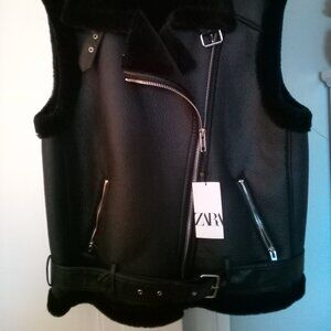 Zara faux leather vest jacket lined with faux fur.